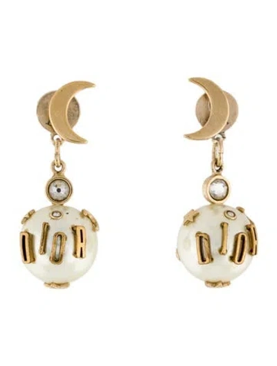 Pre-owned Dior Faux Pearl & Crystal Perle Stellaire Drop Earrings In White