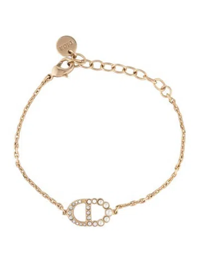 Pre-owned Dior Faux Pearl & Crystal Petit Cd Duo Station Bracelet, 7.75" In White