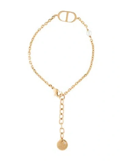 Pre-owned Dior Faux Pearl & Crystal Petit Cd Link Bracelet, 7.25" In Multi