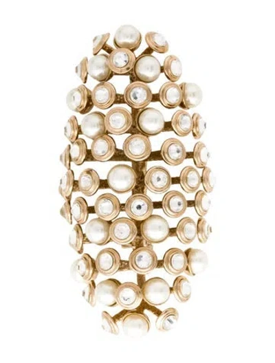 Pre-owned Dior Faux Pearl & Crystal Pin Brooch In White