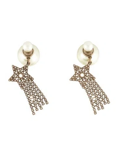Pre-owned Dior Faux Pearl & Crystal Shooting Star Tribales Earrings In White