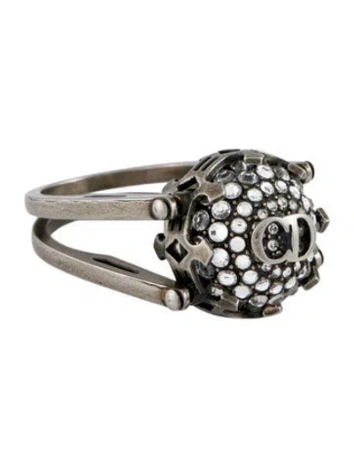 Pre-owned Dior Faux Pearl & Crystal Trésor De Tribale Reversible Cocktail Ring In White