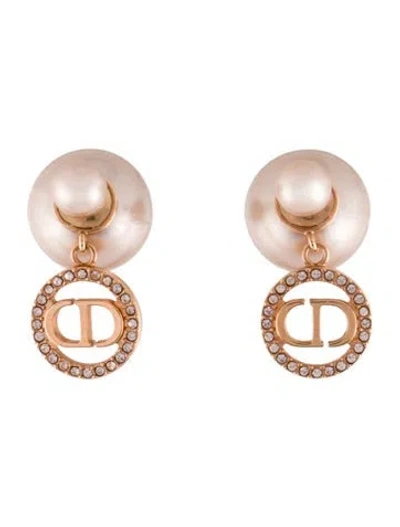 Pre-owned Dior Faux Pearl & Crystal Tribales "cd" Earrings In Pink