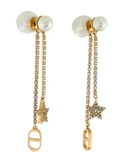 Pre-owned Dior Faux Pearl & Crystal Tribales Drop Earrings In White