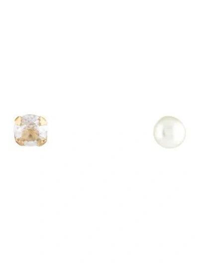 Pre-owned Dior Faux Pearl & Crystal Tribales Stud Earrings In Multi