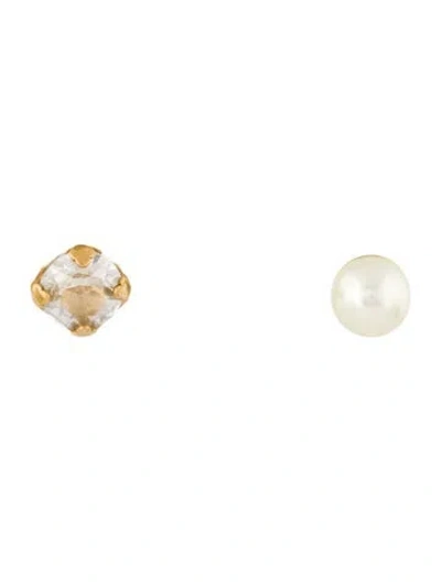 Pre-owned Dior Faux Pearl & Crystal Tribales Stud Earrings In Multi