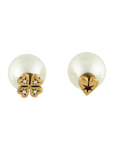 Pre-owned Dior Faux Pearl & Crystal Tribales Stud Earrings In Multi