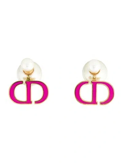 Pre-owned Dior Faux Pearl & Enamel Cd Tribales Earrings In Pink
