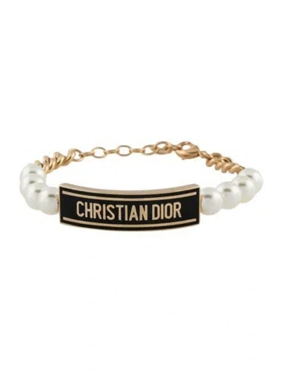 Pre-owned Dior Faux Pearl & Enamel -id Link Bracelet, 7.25" In Multi