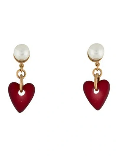 Pre-owned Dior Faux Pearl & Glass Heart Tribals Drop Earrings In Multi