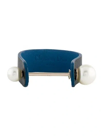 Pre-owned Dior Faux Pearl & Leather Bracelet, 6.5" In Multi