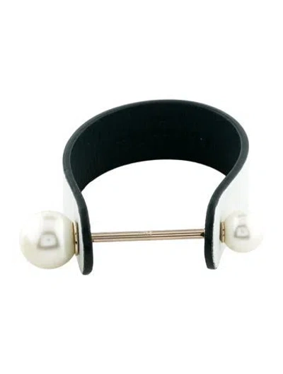 Pre-owned Dior Faux Pearl & Leather Perle Bracelet, 6.5" In Multi