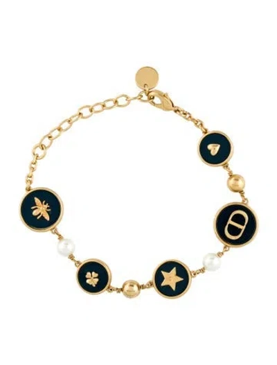 Pre-owned Dior Faux Pearl & Lucite D-luck Station Bracelet, 7.5" In Multi