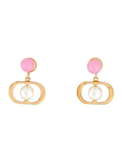 Pre-owned Dior Faux Pearl & Resin Tribales Drop Earrings In Multi