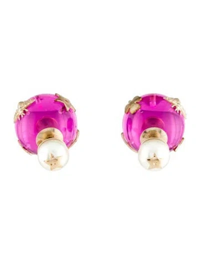 Pre-owned Dior Faux Pearl & Resin Tribales Stud Earrings In Multi
