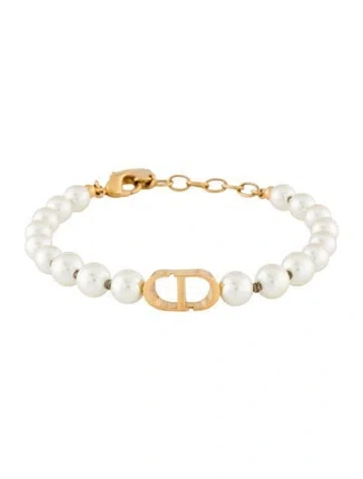 Pre-owned Dior Faux Pearl Cd 30 Montaigne Bracelet, 7.25" In Multi