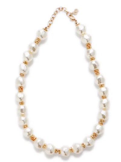 Pre-owned Dior Faux-pearl Chain Necklace In Gold