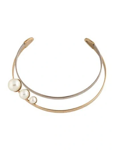 Pre-owned Dior Faux Pearl Choker Necklace, 10" In White