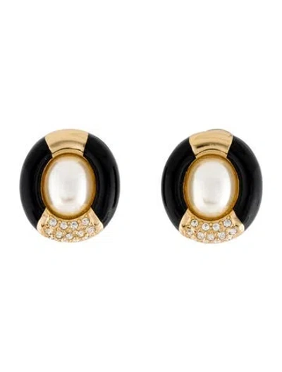 Pre-owned Dior Faux Pearl, Crystal & Enamel Clip-on Earrings In Multi