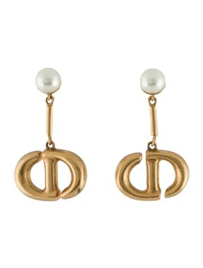Pre-owned Dior Faux Pearl Drop Earrings In White