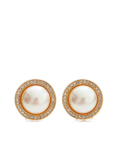 Pre-owned Dior Faux-pearl Earrings In Gold