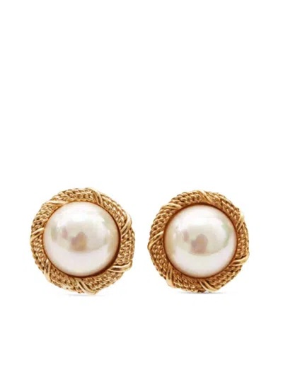 Pre-owned Dior Faux Pearl-embellished Earrings In Gold