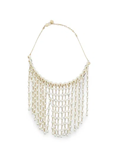 Pre-owned Dior Faux Pearl Fringe Choker Necklace In Gold
