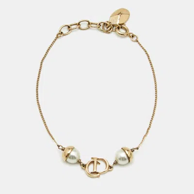 Pre-owned Dior Faux Pearl Gold Tone Bracelet