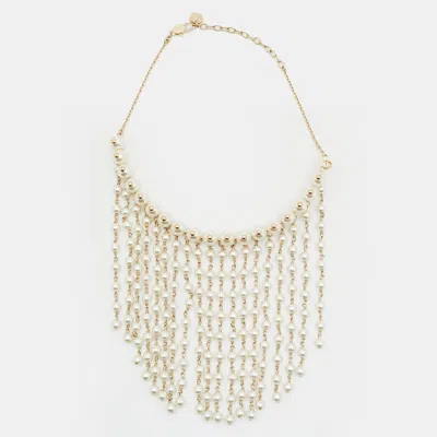 Pre-owned Dior Faux Pearl Gold Tone Choker Necklace