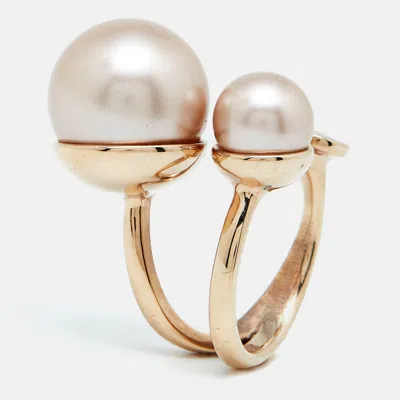Pre-owned Dior Faux Pearl Gold Tone Cocktail Ring Size 56