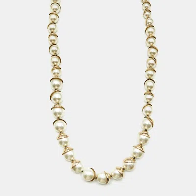 Pre-owned Dior Faux Pearl Gold Tone Necklace