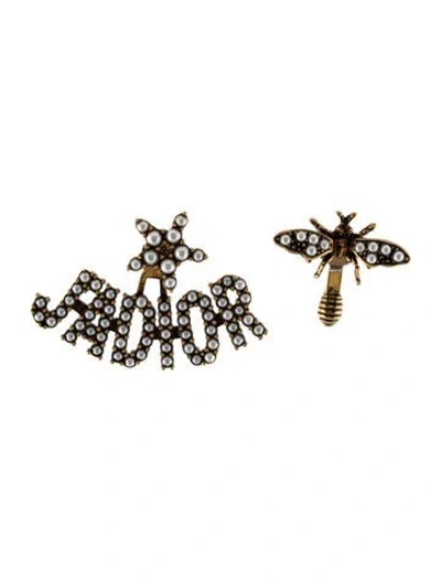Pre-owned Dior Faux Pearl J'a Bee & Star Stud Earrings In Multi