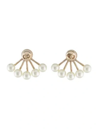 Pre-owned Dior Faux Pearl La Petite Tribale Stud Earrings In White