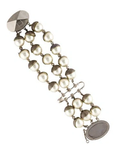 Pre-owned Dior Faux Pearl Link Bracelet, 6.5" In Multi