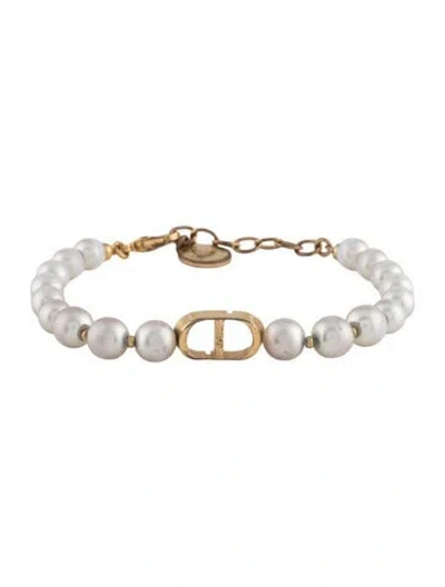 Pre-owned Dior Faux Pearl Link Bracelet, 7.25" In Multicolor