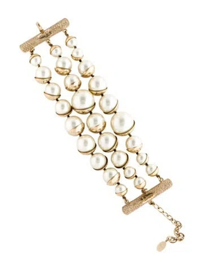 Pre-owned Dior Faux Pearl Mise En  Multistrand Bracelet In White