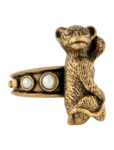 Pre-owned Dior Faux Pearl Monkey Cocktail Ring In Multi