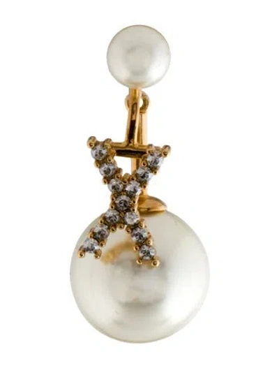 Pre-owned Dior Faux Pearl My Abc Tribales Letter X Earring In Multi
