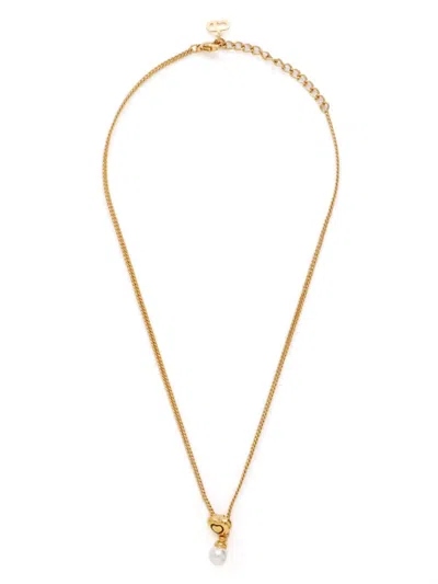 Pre-owned Dior Faux-pearl Pendant Necklace In Gold