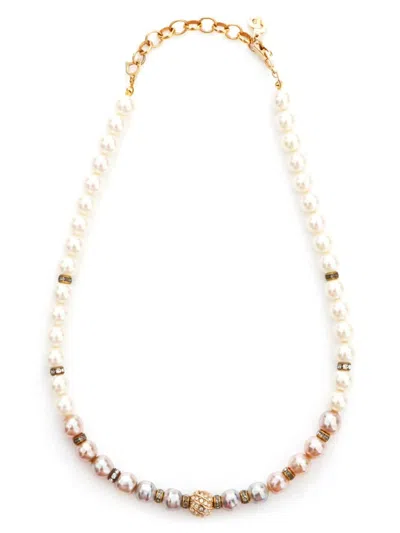 Pre-owned Dior Faux-pearl Rhinestone Necklace In 金色