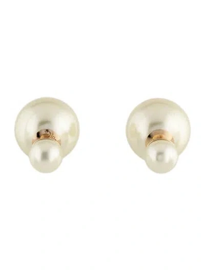 Pre-owned Dior Faux Pearl Stud Earrings In White