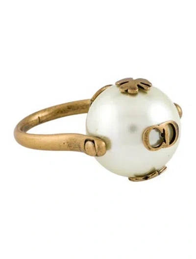 Pre-owned Dior Faux Pearl Trésor De Tribale Cocktail Ring In White