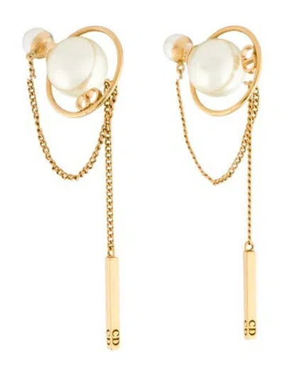 Pre-owned Dior Faux Pearl Tribales Drop Stud Earrings In White
