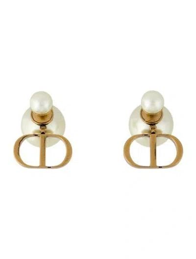 Pre-owned Dior Faux Pearl Tribales Stud Earrings In White