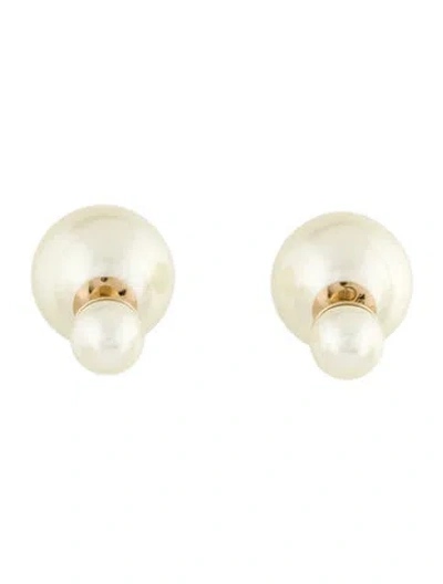Pre-owned Dior Faux Pearl Tribales Stud Earrings In White