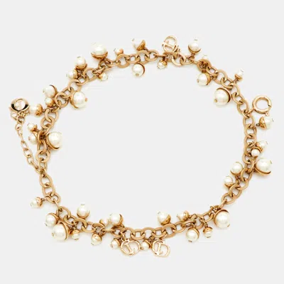 Pre-owned Dior Faux Pearls Gold Tone Bracelet