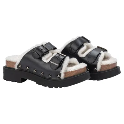 Pre-owned Dior Faux Shearling Block Sandals Black Nib