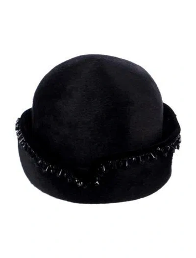 Pre-owned Dior Fedora Hat With Beaded Accents In Black