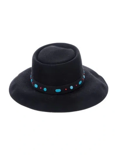 Pre-owned Dior Felted Rabbit Wide Brim Hat In Black