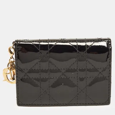 Pre-owned Dior Flap Black Cannage Patent Leather Card Case